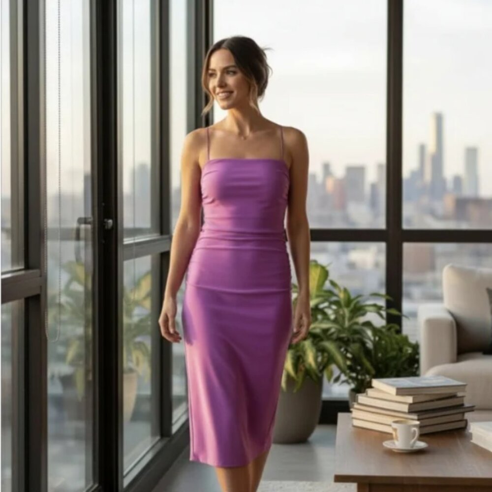 NWT Purple Draped Midi Stretch Dress Size Large